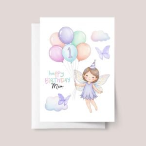 Fairy Birthday Card for Kids and Toddlers Turning 1-3 and Up