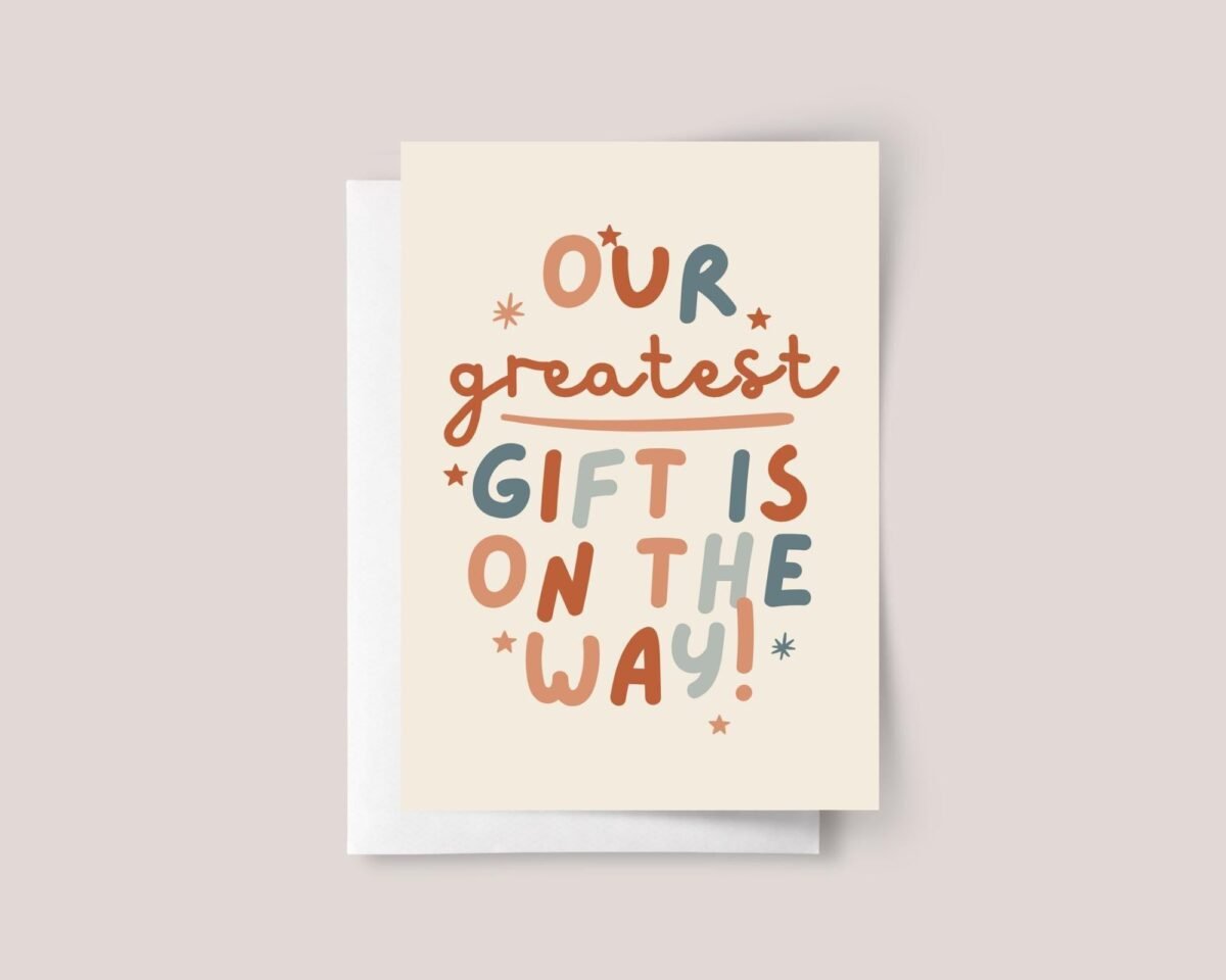 Christmas Pregnancy Announcement Card, 5 x 7 Greeting Card and Envelope | Our Greatest Gift