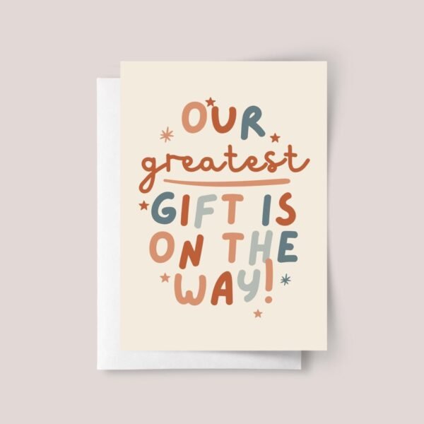 Christmas Pregnancy Announcement Card, 5 x 7 Greeting Card and Envelope | Our Greatest Gift