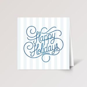 Blue Happy Holidays Card with Blue Stripes, Square Christmas Card Pack and Envelopes