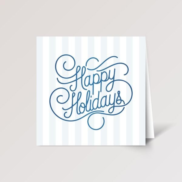 Blue Happy Holidays Card with Blue Stripes, Square Christmas Card Pack and Envelopes