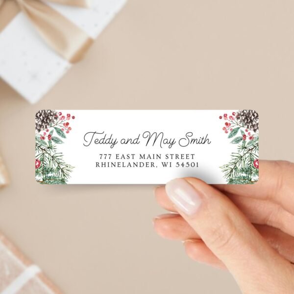 Christmas Return Address Labels with Pinecones, Includes 18 Labels/Sticker Sheet, 1 x 3 inches