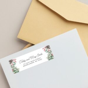 Christmas Return Address Labels with Pinecones, Includes 18 Labels/Sticker Sheet, 1 x 3 inches