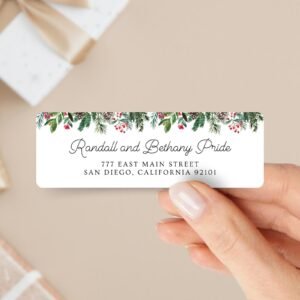 Christmas Return Address Labels with Pine Florals, Includes 18 Labels/Sticker Sheet, 1 x 3 inches
