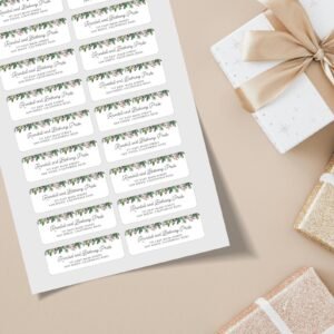 Christmas Return Address Labels with Pine Florals, Includes 18 Labels/Sticker Sheet, 1 x 3 inches