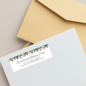 Christmas Return Address Labels with Pine Florals, Includes 18 Labels/Sticker Sheet, 1 x 3 inches