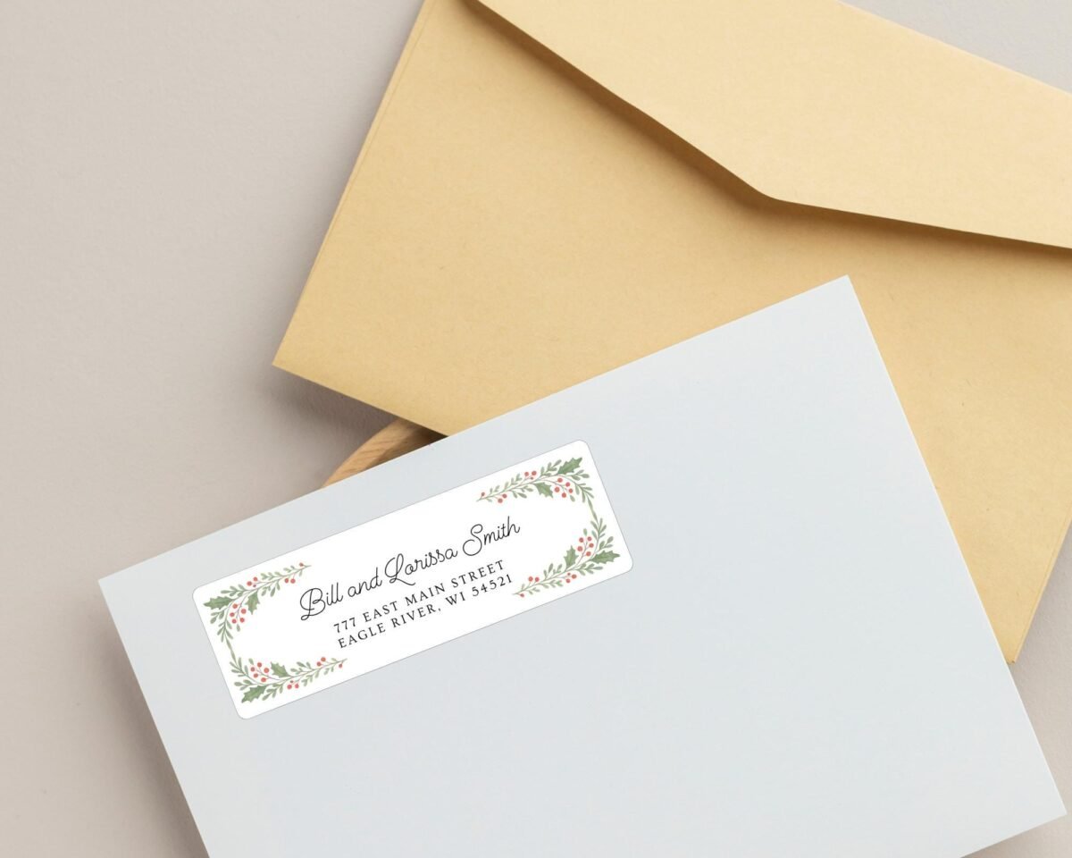 Christmas Return Address Labels with Mistletoe Design, Includes 18 Labels/Sticker Sheet, 1 x 3 inches