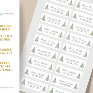 Christmas Return Address Labels with Pine Trees, Includes 18 Labels/Sticker Sheet, 1 x 3 inches