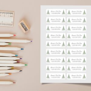 Christmas Return Address Labels with Pine Trees, Includes 18 Labels/Sticker Sheet, 1 x 3 inches