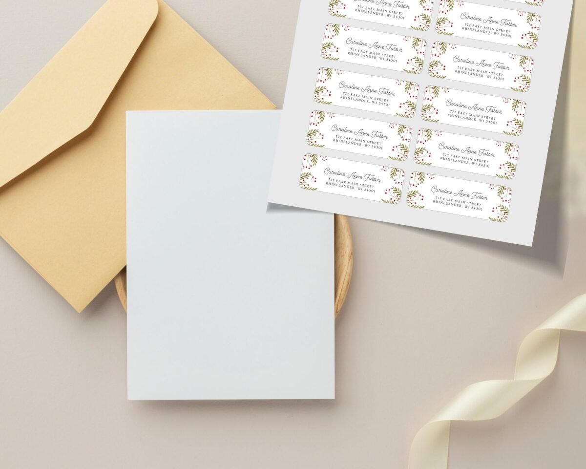 Christmas Return Address Labels with Winter Florals, Includes 18 Labels/Sticker Sheet, 1 x 3 inches