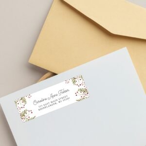Christmas Return Address Labels with Winter Florals, Includes 18 Labels/Sticker Sheet, 1 x 3 inches