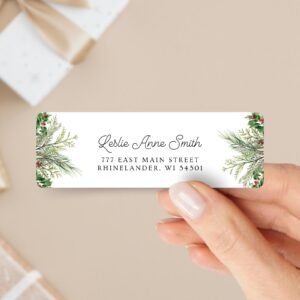 Christmas Return Address Labels with Winter Pine, Includes 18 Labels/Sticker Sheet, 1 x 3 inches