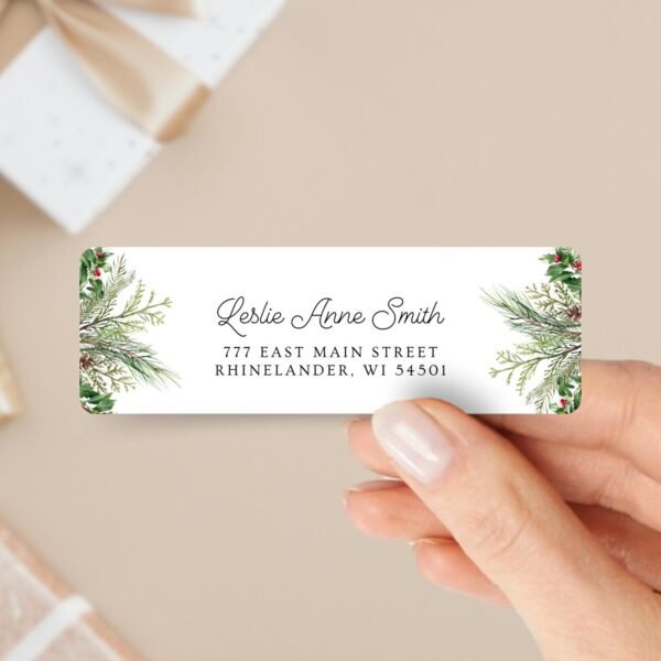 Christmas Return Address Labels with Winter Pine, Includes 18 Labels/Sticker Sheet, 1 x 3 inches