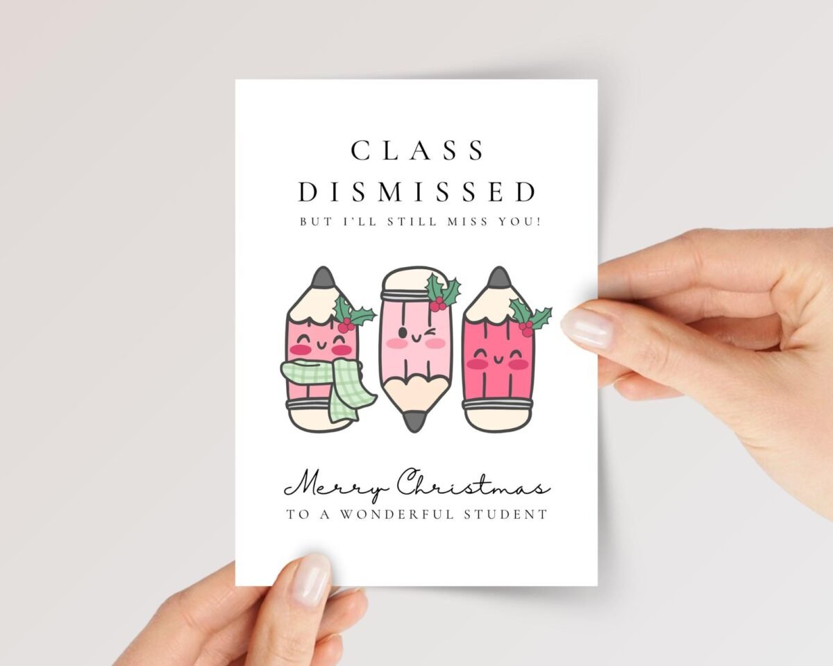 Christmas Card for Student from Teacher, 5 x 7 Greeting Card Pack with Envelopes