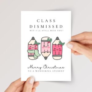 Christmas Card for Student from Teacher, 5 x 7 Greeting Card Pack with Envelopes