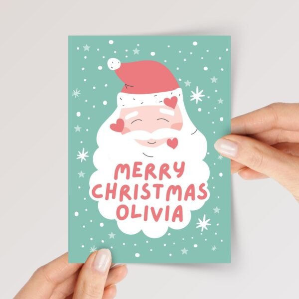 Personalized Christmas Card With Jolly Santa, 5 x 7 Holiday Greeting with Name for Kids, Christmas Gift