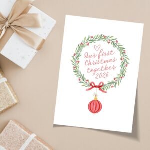2026 Christmas Card for Couple with Floral Wreath, 5x 7 Greeting Card and Envelope