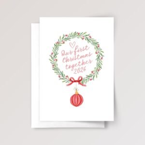 2026 Christmas Card for Couple with Floral Wreath, 5x 7 Greeting Card and Envelope