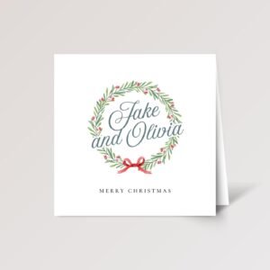 Personalized Christmas Card for Couple with Wreath, 5 1/4 Inch Square Greeting Card