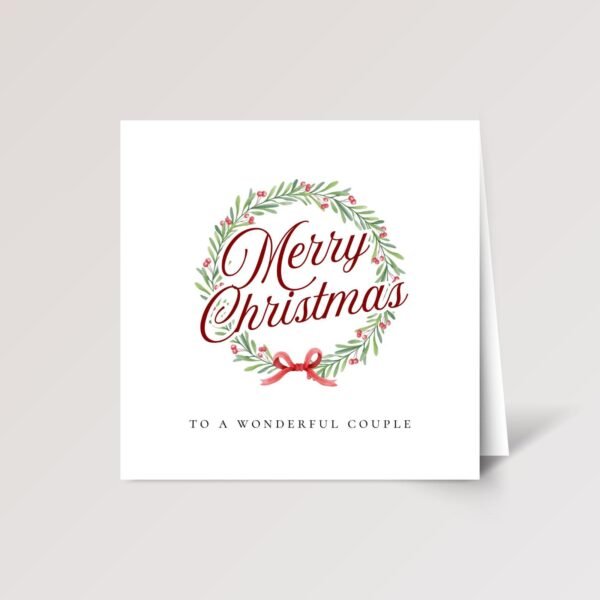 Personalized Christmas Card for Couple with Floral Wreath