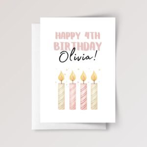 Personalized 4th Birthday Card for Girl with Four Candles