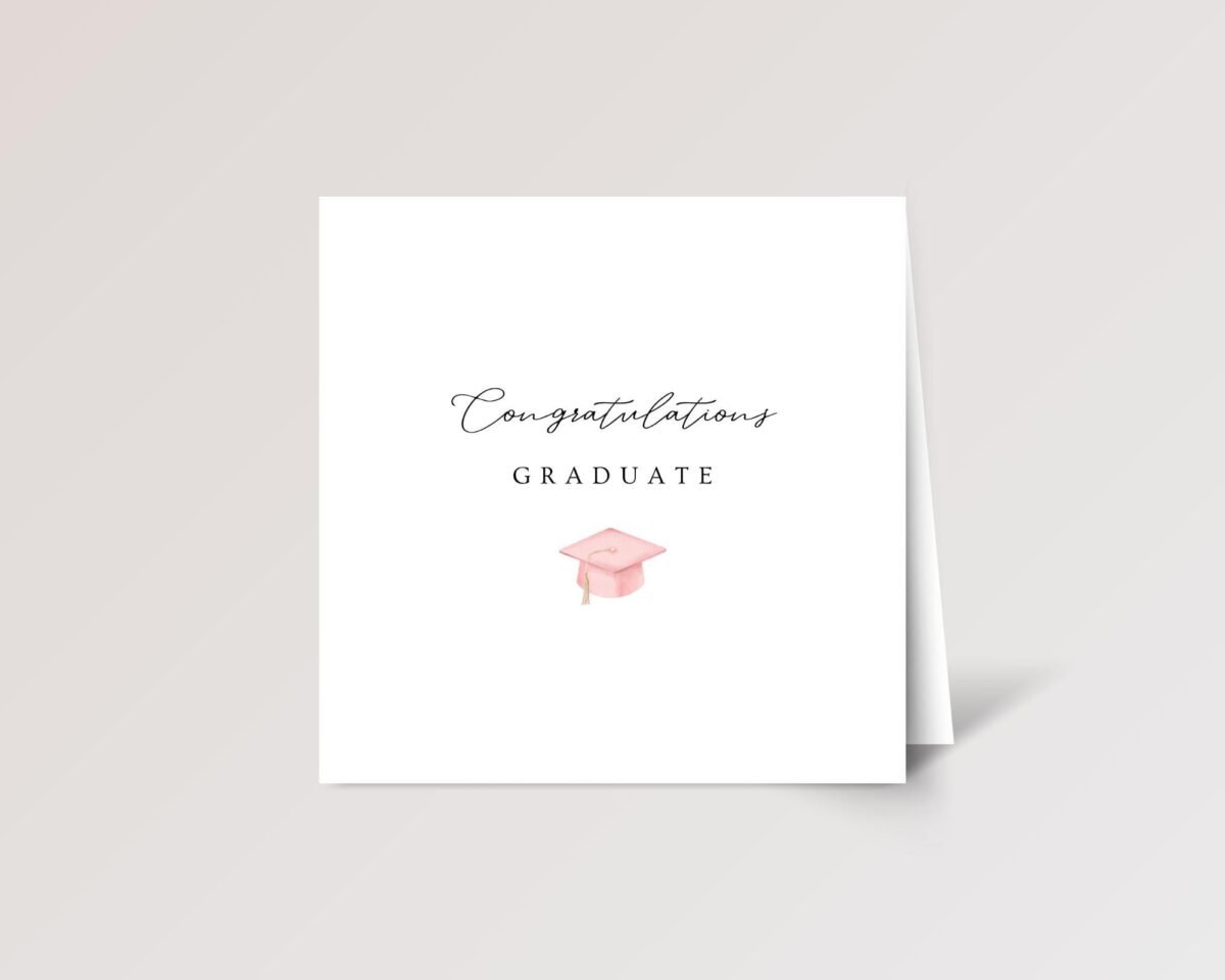 Graduation Card with Pink Oxford Cap for Graduate, Square Greeting with White Envelope