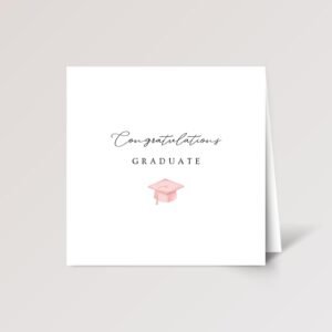 Graduation Card with Pink Oxford Cap for Graduate, Square Greeting with White Envelope