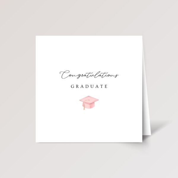 Graduation Card with Pink Oxford Cap for Graduate, Square Greeting with White Envelope