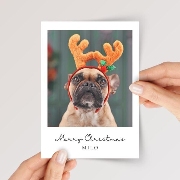 Personalized Pet Christmas Card with Dog/Cat Photo, 5 x 7 Holiday Greeting and White Envelope