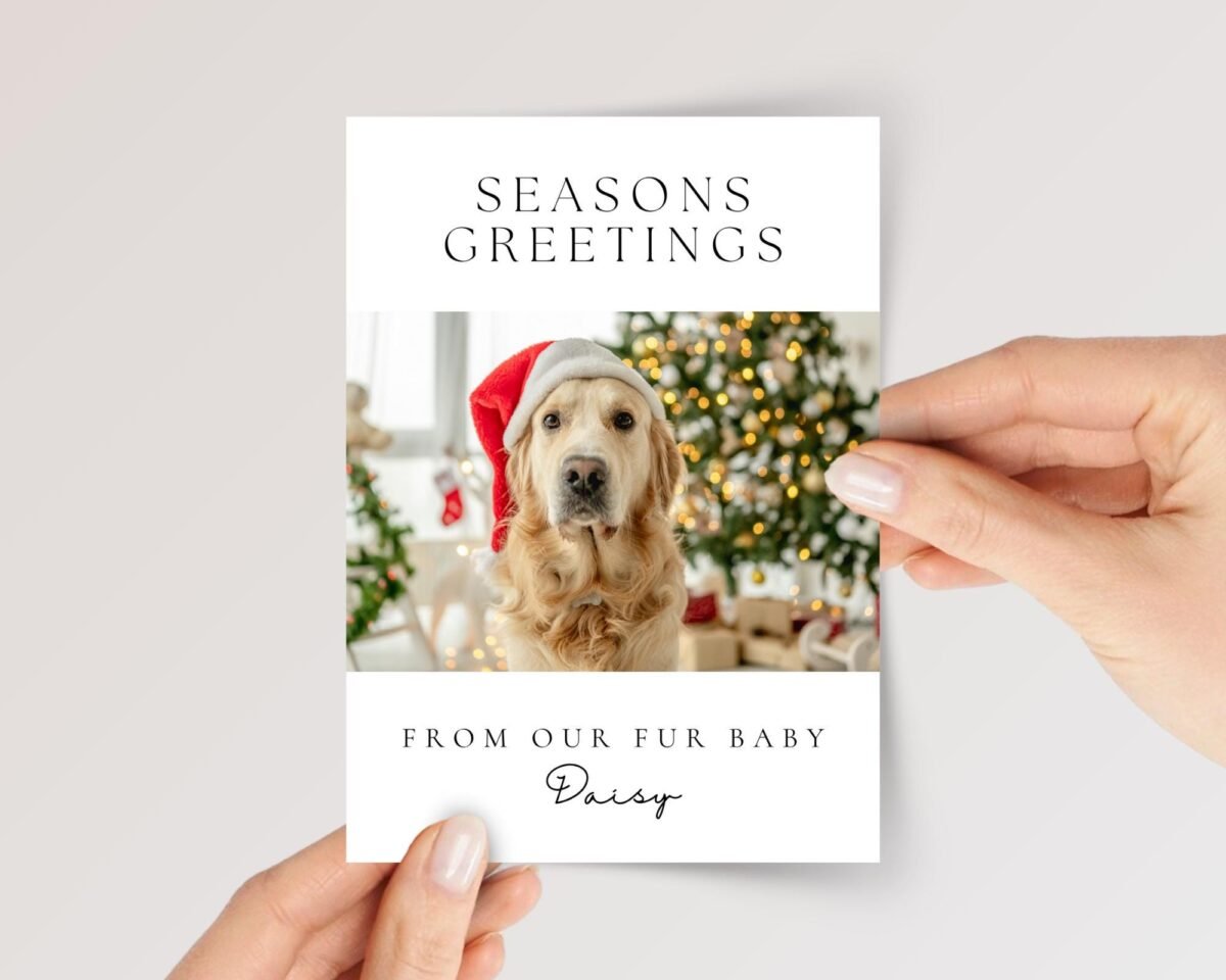 Personalized Pet Holiday Card with Photo, 5 x 7 Seasons Greetings Card with White Envelope Personalized Pet Holiday Card with Photo, 5 x 7 Seasons Greetings Card with White Envelope