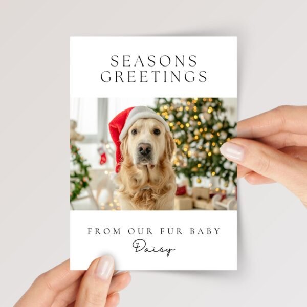 Personalized Pet Holiday Card with Photo, 5 x 7 Seasons Greetings Card with White Envelope