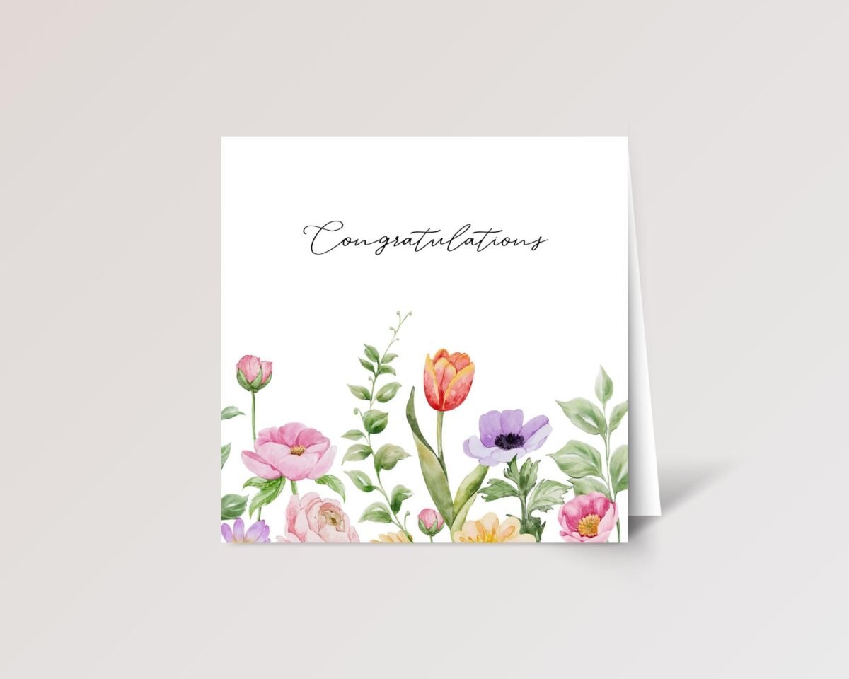 Floral Congratulations Card with Watercolor Flowers, Square Greeting Card Floral Congratulations Card with Watercolor Flowers, Square Greeting Card