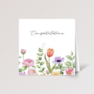 Floral Congratulations Card with Watercolor Flowers, Square Greeting Card Floral Congratulations Card with Watercolor Flowers, Square Greeting Card