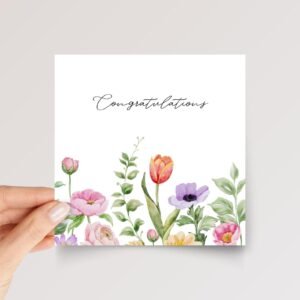Floral Congratulations Card with Watercolor Flowers, Square Greeting Card Floral Congratulations Card with Watercolor Flowers, Square Greeting Card