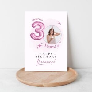 Personalized 30th Birthday Card with Photo and Pink Balloon, 5 x 7 Greeting Card