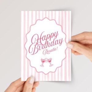 Personalized 21st Birthday Card, 5 x 7 Greeting Card with Pink Stripes and Martini Glasses, Gift for Her