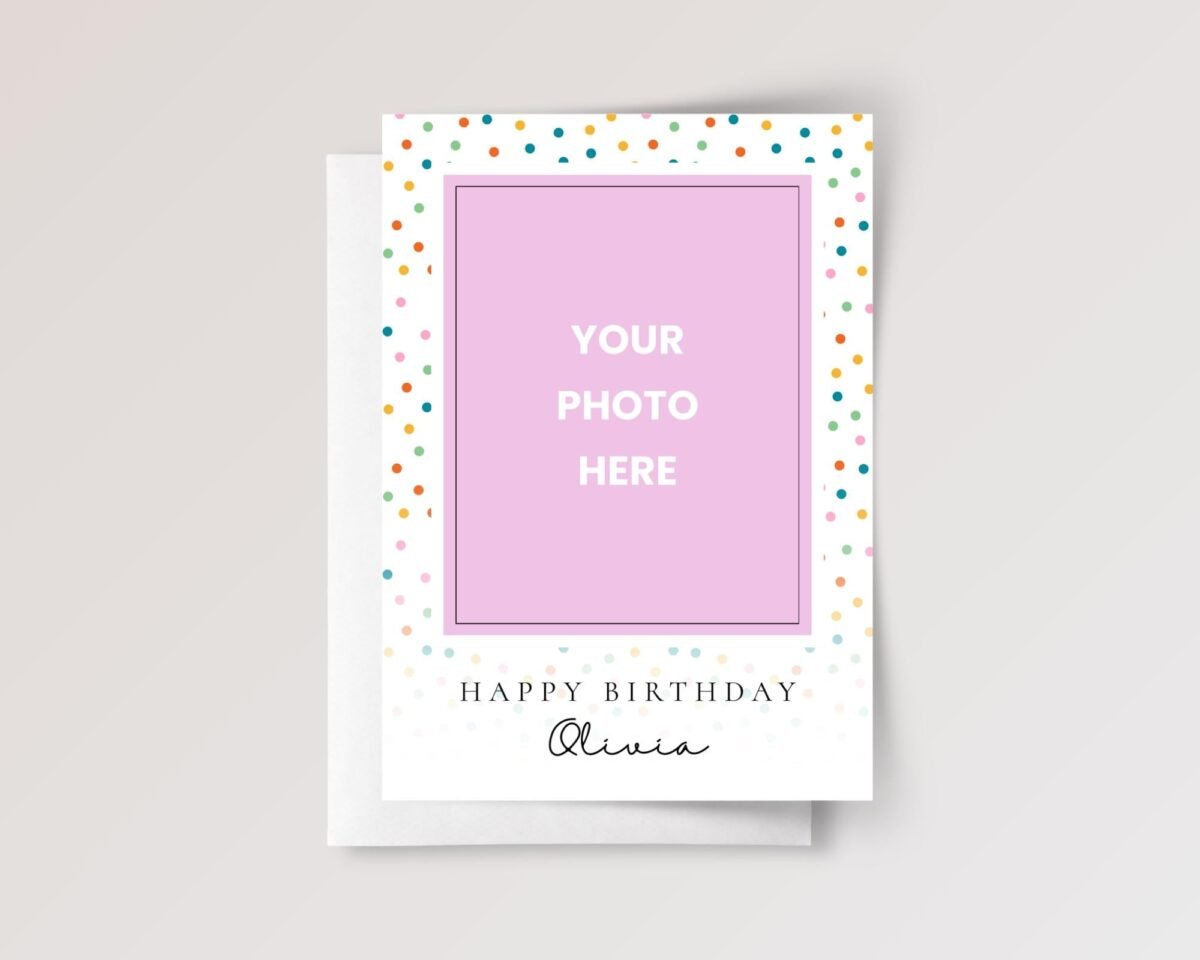 Personalized Photo Birthday Card, 5 x 7 Folded Greeting Card and White Envelope