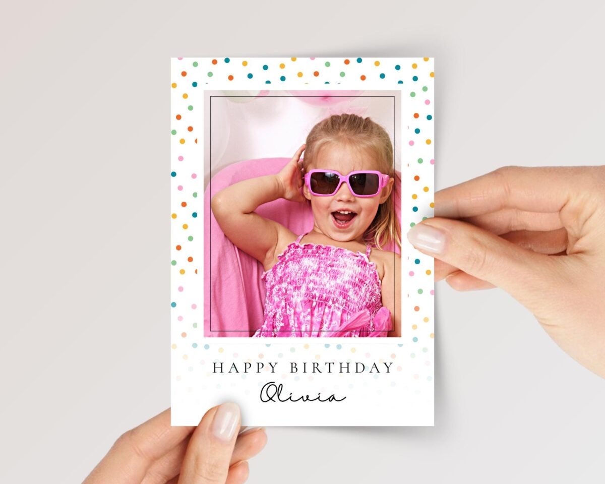 Personalized Photo Birthday Card, 5 x 7 Folded Greeting Card and White Envelope