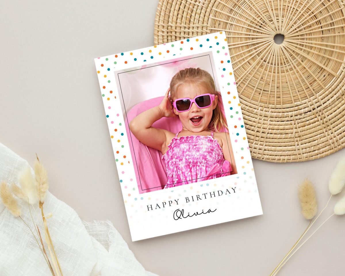 Personalized Photo Birthday Card, 5 x 7 Folded Greeting Card and White Envelope