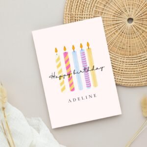 5th Birthday Card with Five Candles, 5 x 7 Folded Greeting Card, Gift for Girl