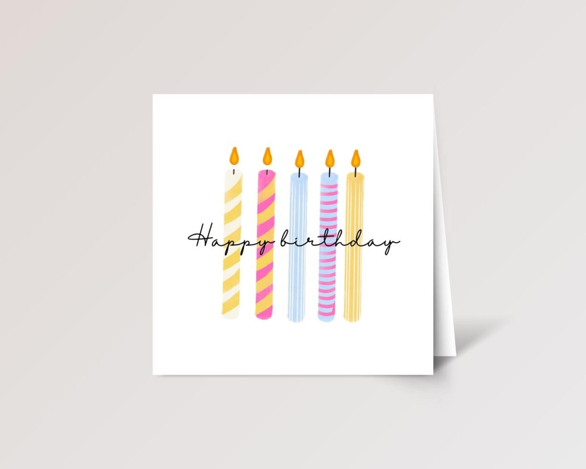 5th Birthday Card for Kids, Folded Square Greeting Card with Five Candles 5th Birthday Card for Kids, Folded Square Greeting Card with Five Candles