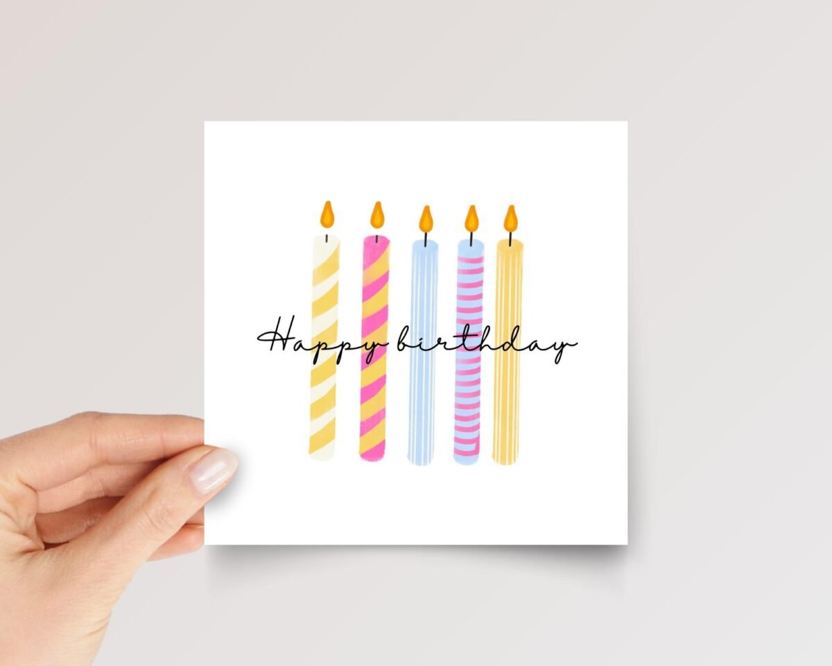 5th Birthday Card for Kids, Folded Square Greeting Card with Five Candles 5th Birthday Card for Kids, Folded Square Greeting Card with Five Candles