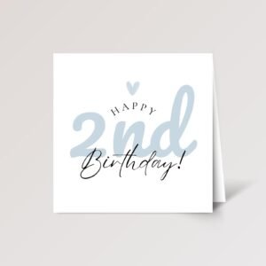 2nd Birthday Card for Boy, Folded Square Greeting Card with Blue Lettering, Gift for Son/Grandson