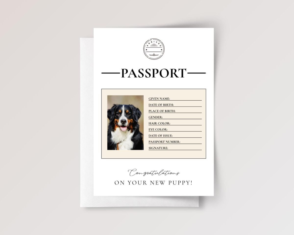 Pet Passport Card with Photo and Envelope, 5 x 7 inches