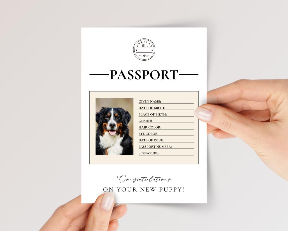 Pet Passport Card with Photo and Envelope, 5 x 7 inches