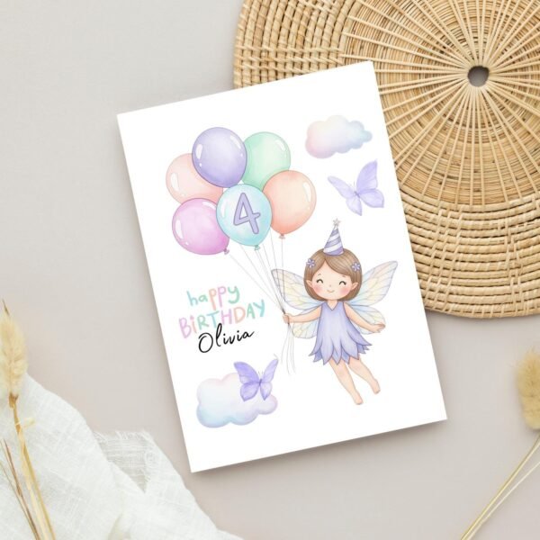 Personalized 4th Fairy Birthday Card, 5 x 7 Folded Greeting Card or Four Year Old, Gift for Her Personalized 4th Fairy Birthday Card, 5 x 7 Folded Greeting Card or Four Year Old, Gift for Her