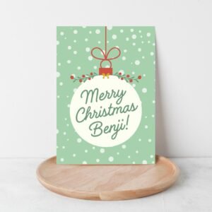 Personalized Christmas Card for Kids, 5 x 7 Holiday Greeting Card and Envelope, Green Personalized Kids Christmas Card for Son/Grandson and Green Ornament