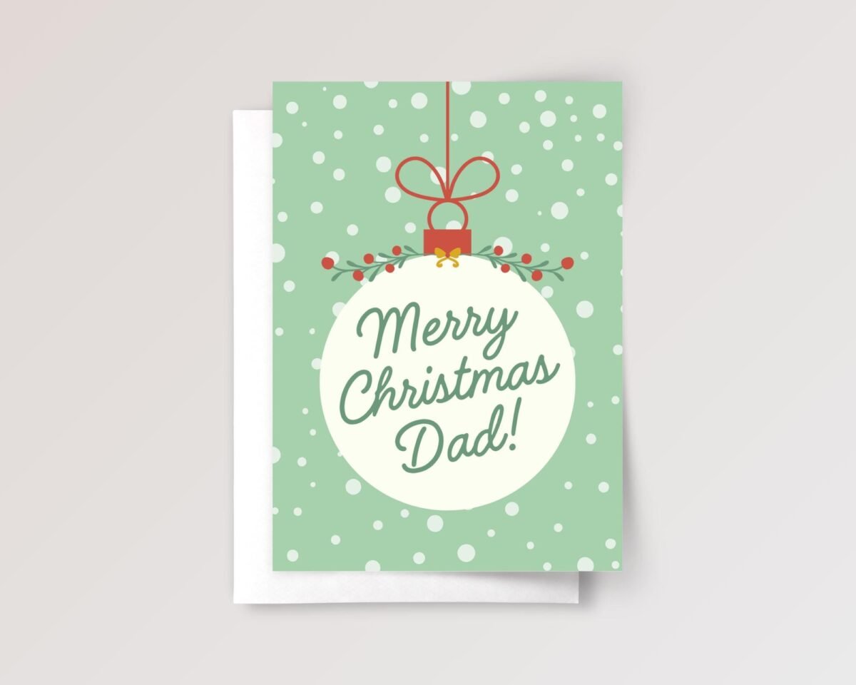 Christmas Card for Dad, 5 x 7 Greeting Card and Envelope, Green Christmas Card for Dad, 5 x 7 Greeting Card and Envelope, Green