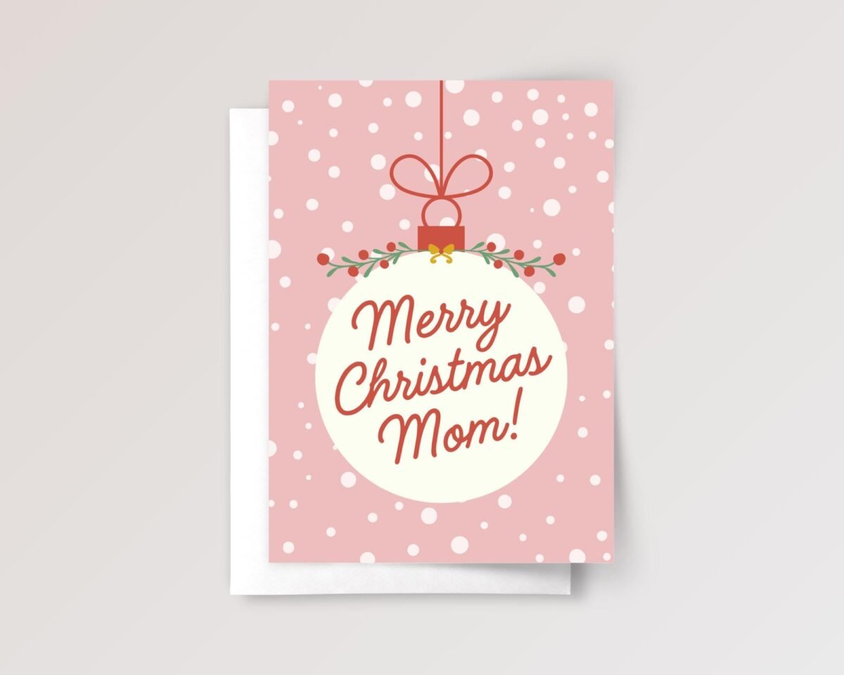 Christmas Card for Mom, 5 x 7 Greeting Card and Envelope, Pink Christmas Card for Mom, 5 x 7 Greeting Card and Envelope, Pink