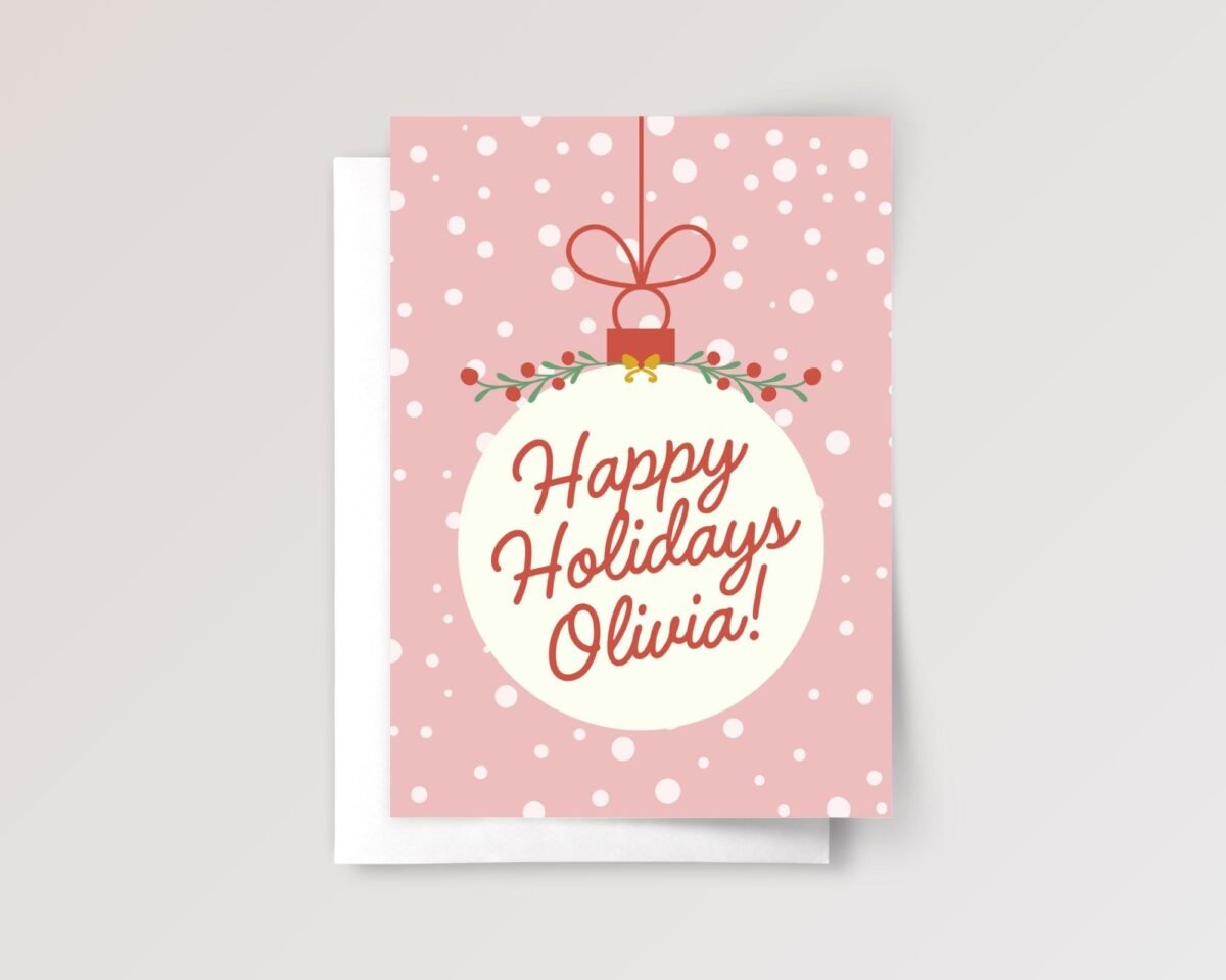 Personalized Christmas Card for Daughter, 5 x 7 Holiday Greeting Card and Envelope, Pink Gift for Her